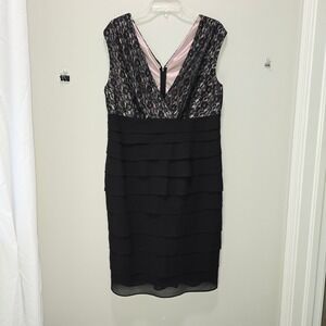Dressbarn Collection Black Lace Tiered Ruffle Cocktail Dress Womens 14 Pink Line